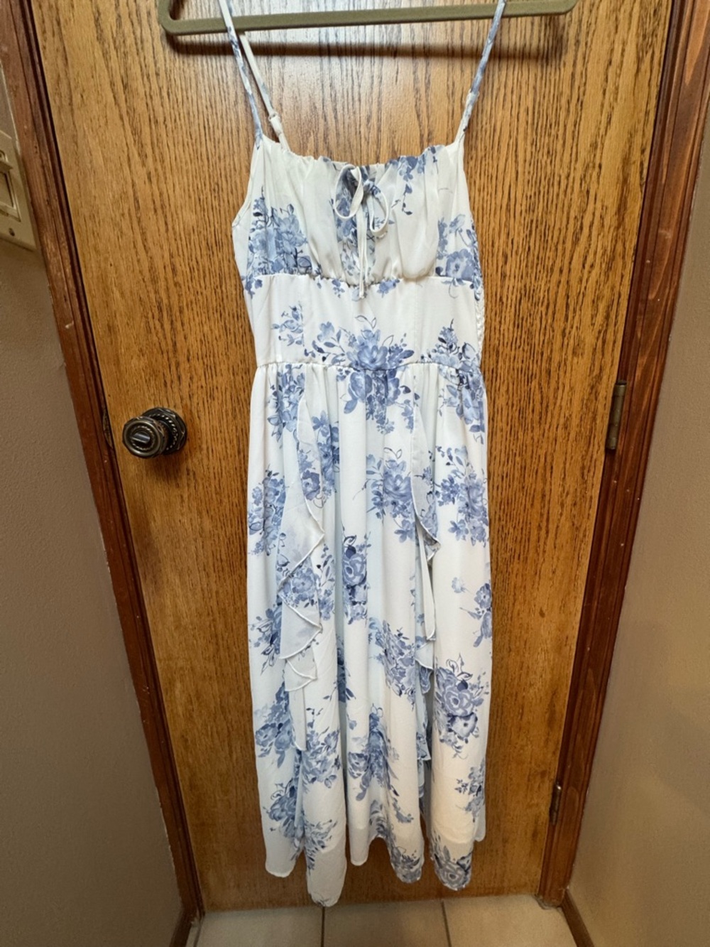 SHEIN White Maxi Dress with Blue Floral Print